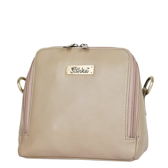 Ladies Taupe Crossbody Sling Bag – Leather Over the Shoulder Purse for Handbag - Picture 9 of 9